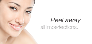 "Peel away all imperfections" shown with a woman smiling.